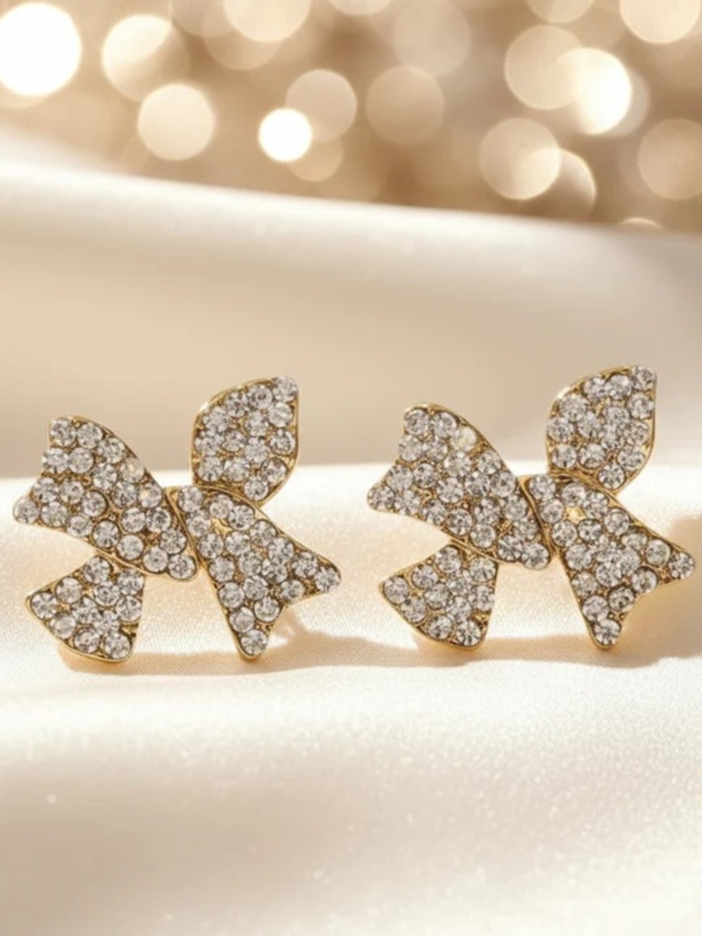 Gold Bow Crystal Stud Earrings
